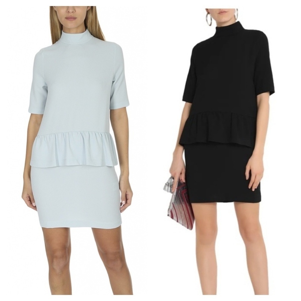 Ganni / crepe turtleneck Clark Ruffle Dress Black size 42 mini extra large XL